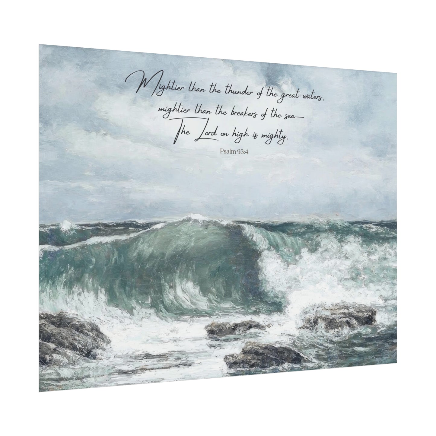 Psalm 93:4 Scripture Wall Art - Mightier Than the Waves - The Lord is Mighty | Coastal Wave Painting Print - Unframed Art