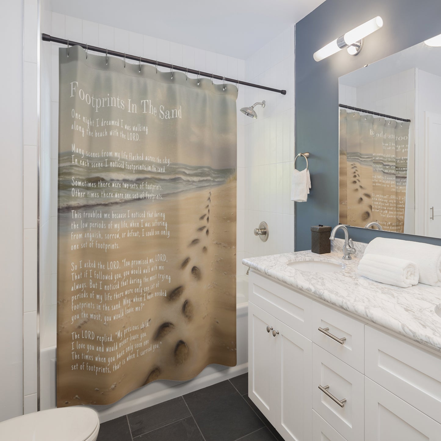 Footprints in the Sand Shower Curtains - Christian Shower Curtain