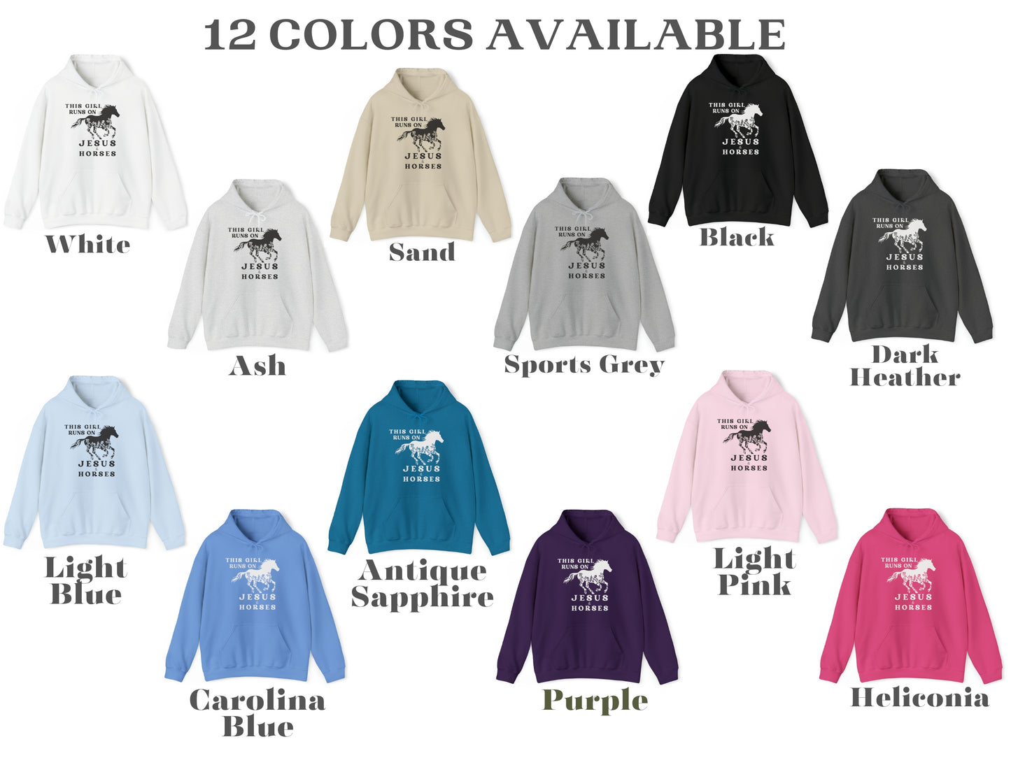 Horse Hoodie - This Girl Runs On Jesus & Horses | Girl's/Women's Horse Sweatshirt