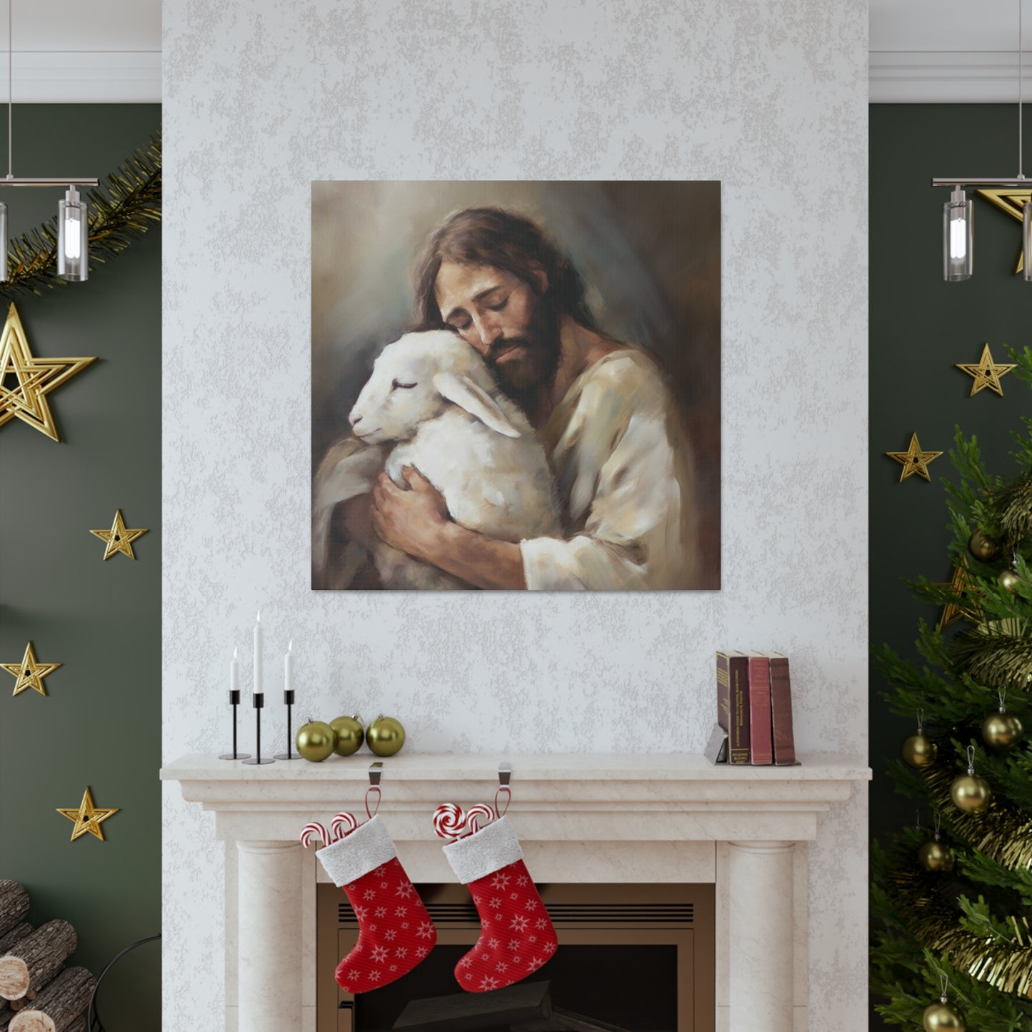Jesus The Good Shepard & The Lost Sheep Canvas Gallery Wrap | Jesus Christ Wall Art Canvas
