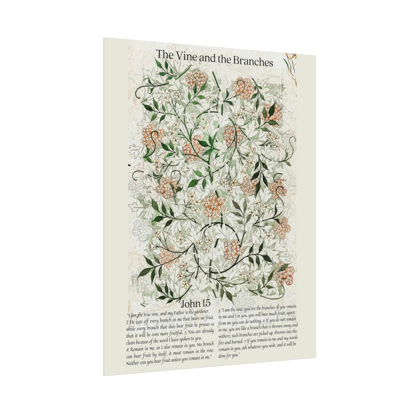 John 15 - I Am The True Vine | The Vine and the Branches - Scripture Wall Decor | Vintage Botanical Art - Unframed Print