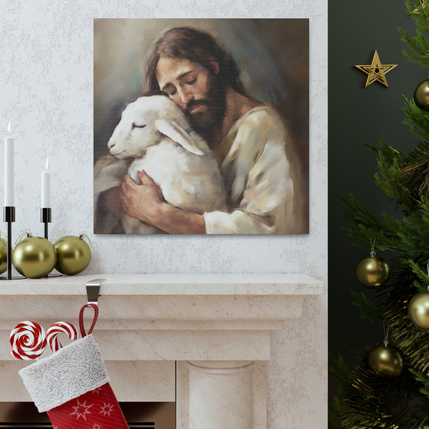 Jesus The Good Shepard & The Lost Sheep Canvas Gallery Wrap | Jesus Christ Wall Art Canvas