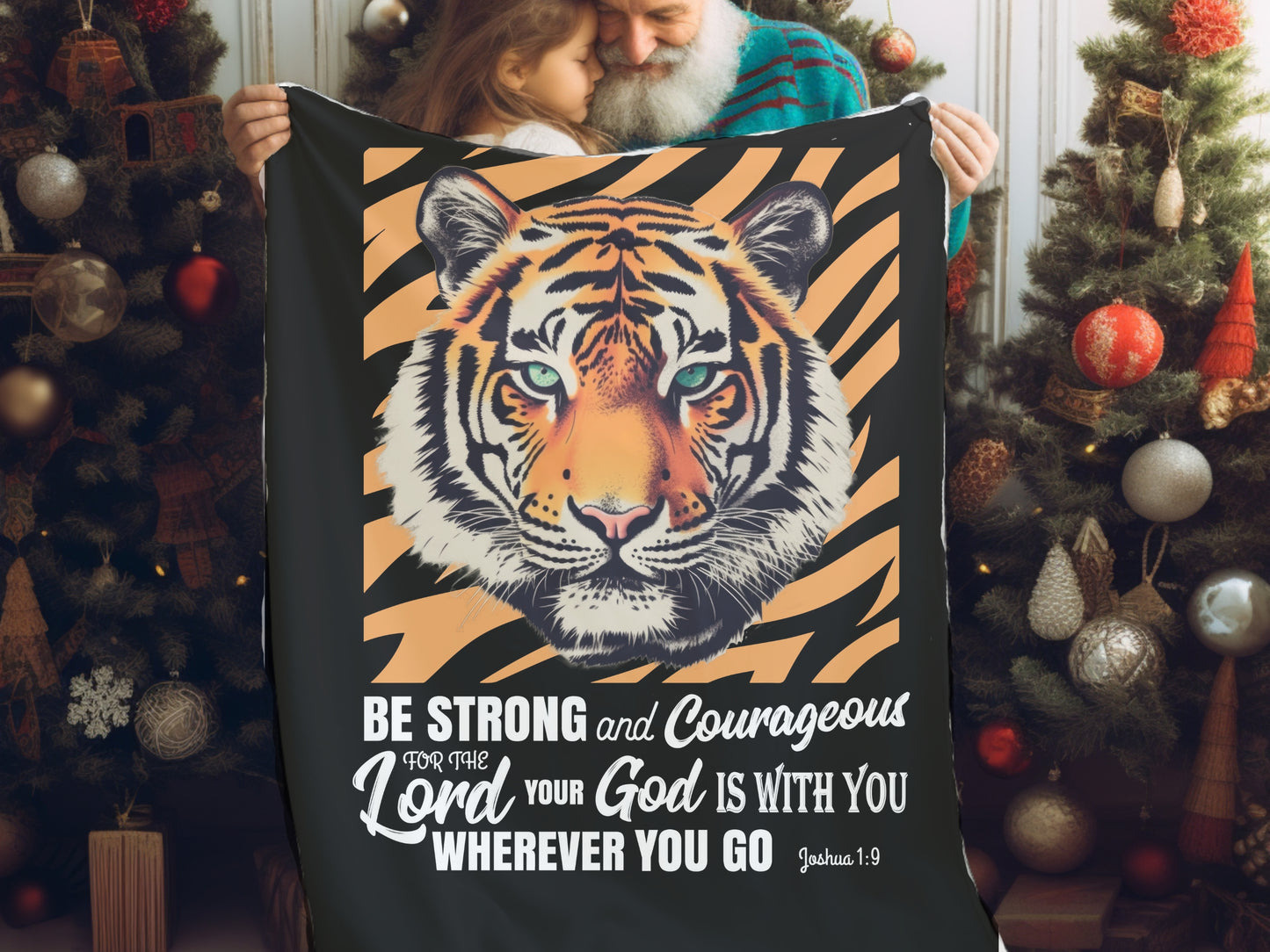 Bible Verse Blanket - Joshua 1:9 Be Strong and Courageous | Eye of The Tiger Blanket, Kids Scripture Blanket
