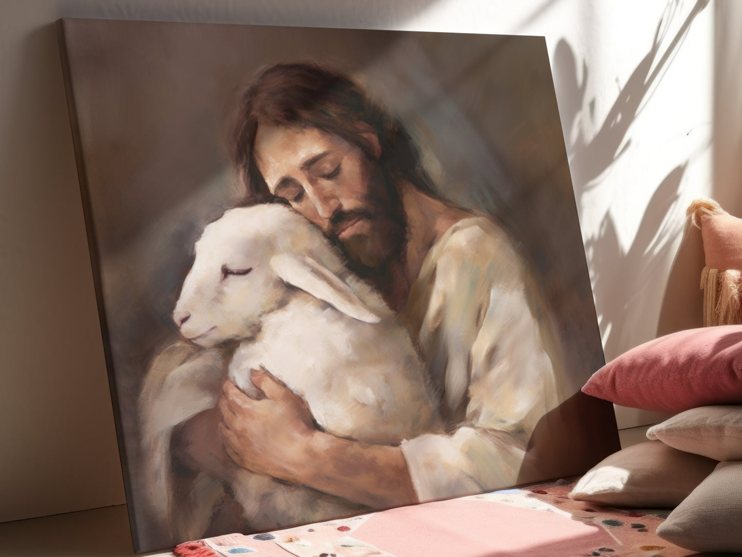 Jesus The Good Shepard & The Lost Sheep Canvas Gallery Wrap | Jesus Christ Wall Art Canvas