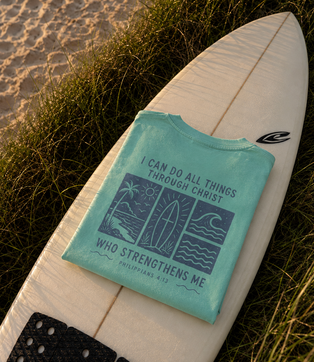 I Can Do All Things Through Christ Surf Tee β Philippians 4:13 Beach Shirt