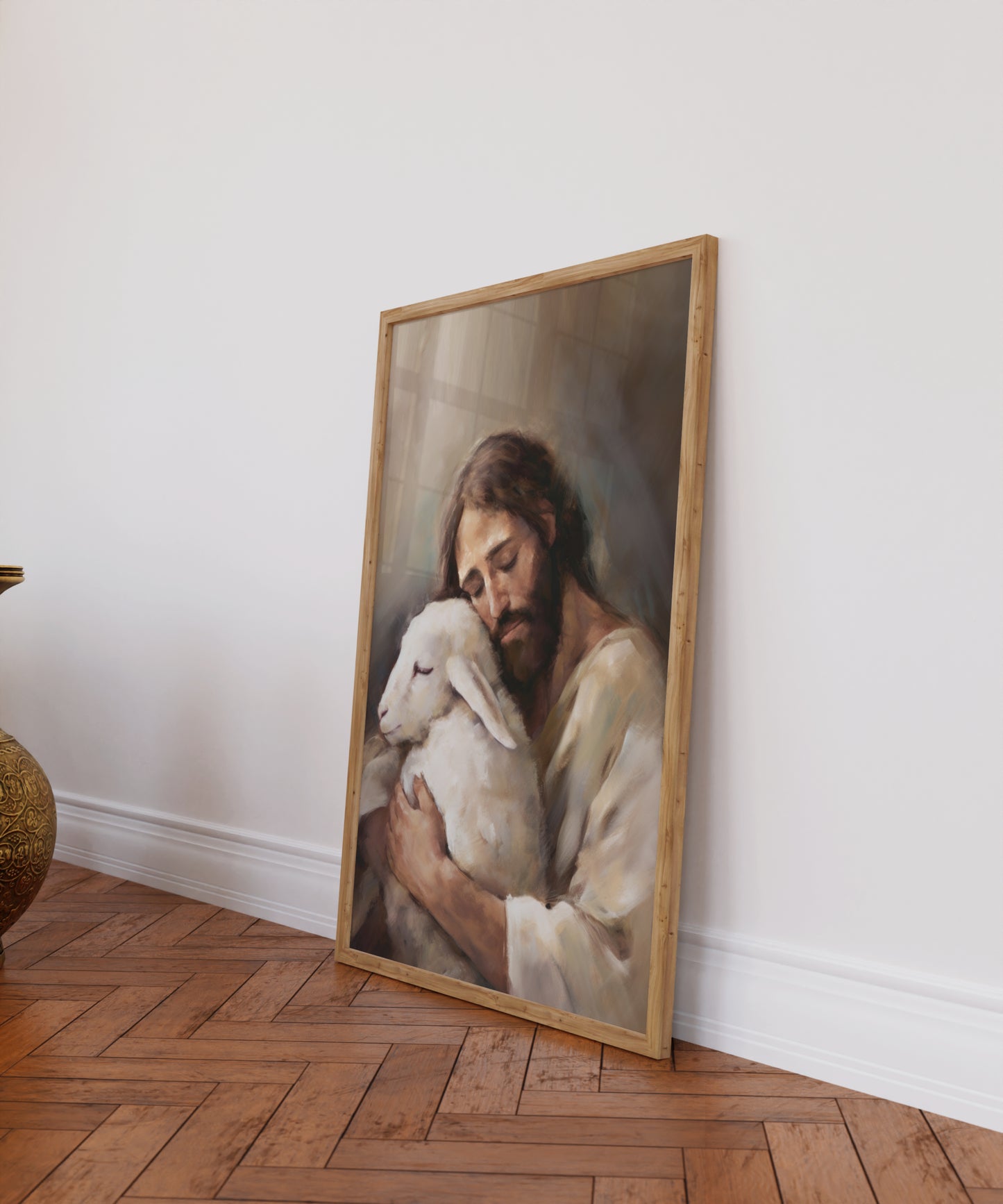 Jesus The Good Shepard & The Lost Sheep Painting Print | Jesus Christ Wall Art Unframed Print