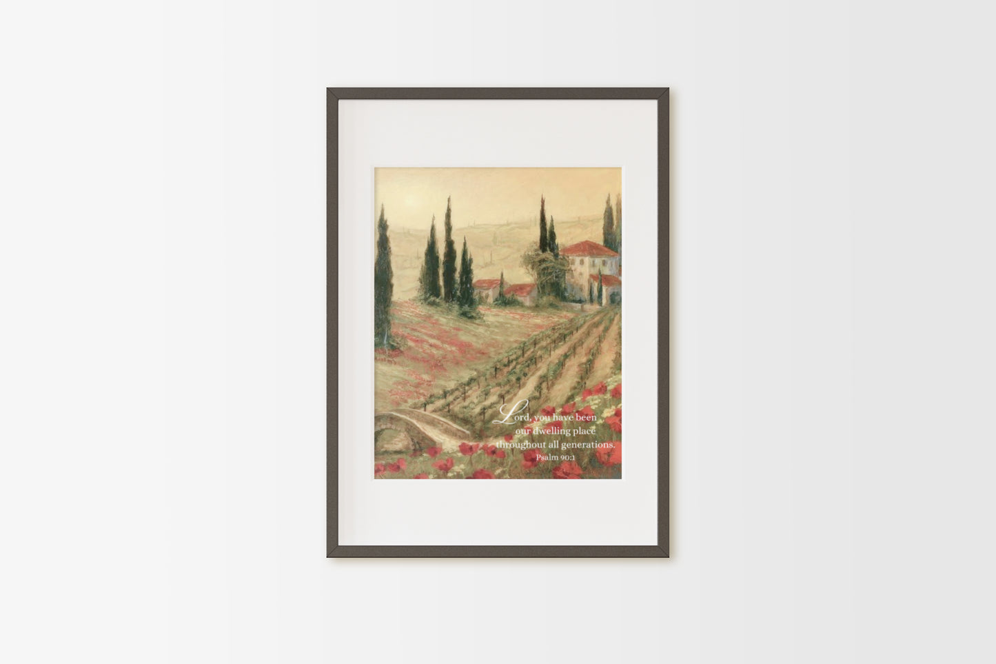 Vineyard in Tuscany Painting Print with Psalm Scripture | Red Poppy Flowers - Unframed Art Print