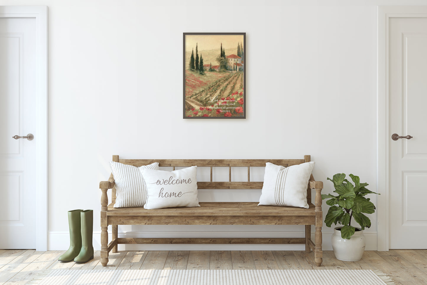 Vineyard in Tuscany Painting Print with Psalm Scripture | Red Poppy Flowers - Unframed Art Print