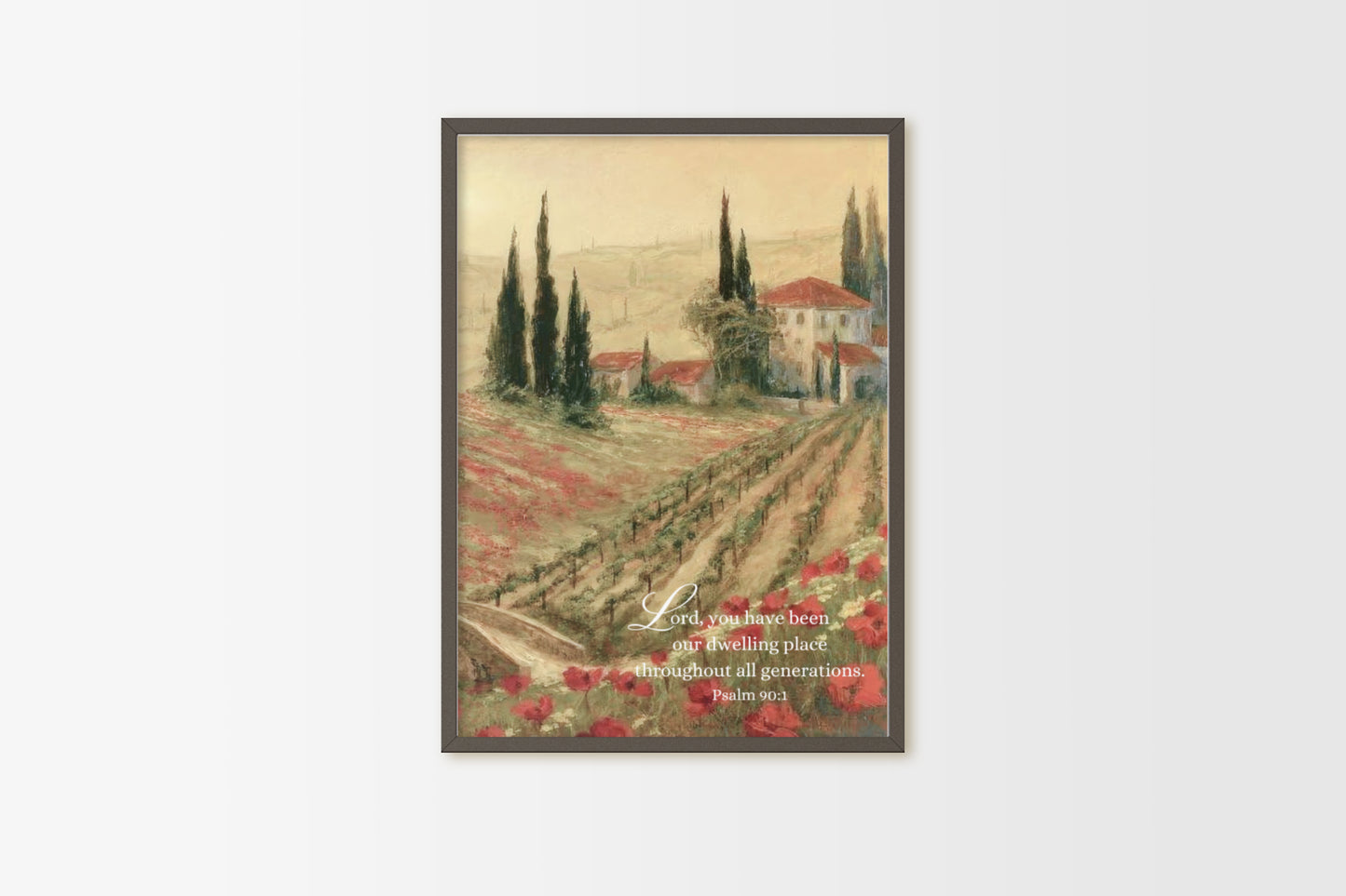 Vineyard in Tuscany Painting Print with Psalm Scripture | Red Poppy Flowers - Unframed Art Print