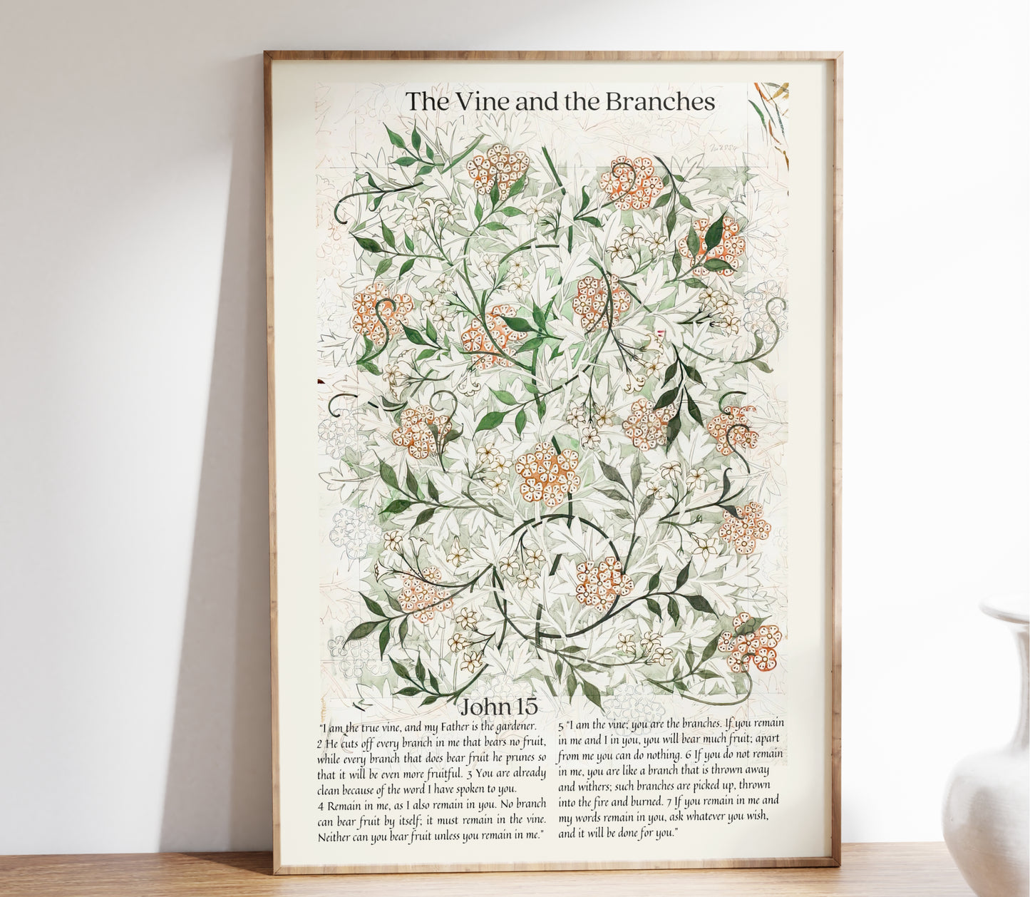 John 15 - I Am The True Vine | The Vine and the Branches - Scripture Wall Decor | Vintage Botanical Art - Unframed Print