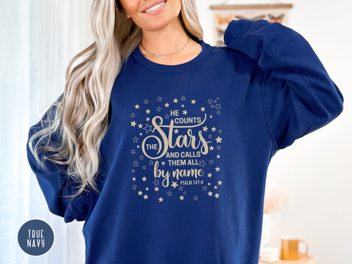 Psalm 147 - He Counts The Stars Christian Sweatshirt | Comfort Colors Sweatshirt