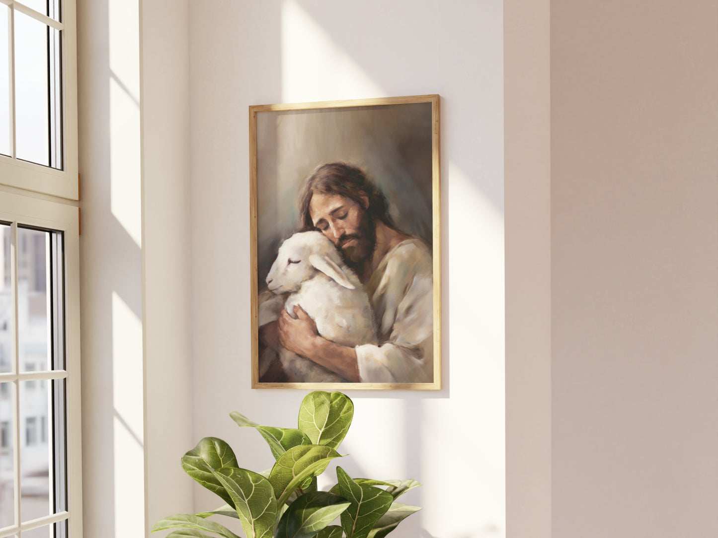 Jesus The Good Shepard & The Lost Sheep Painting Print | Jesus Christ Wall Art Unframed Print