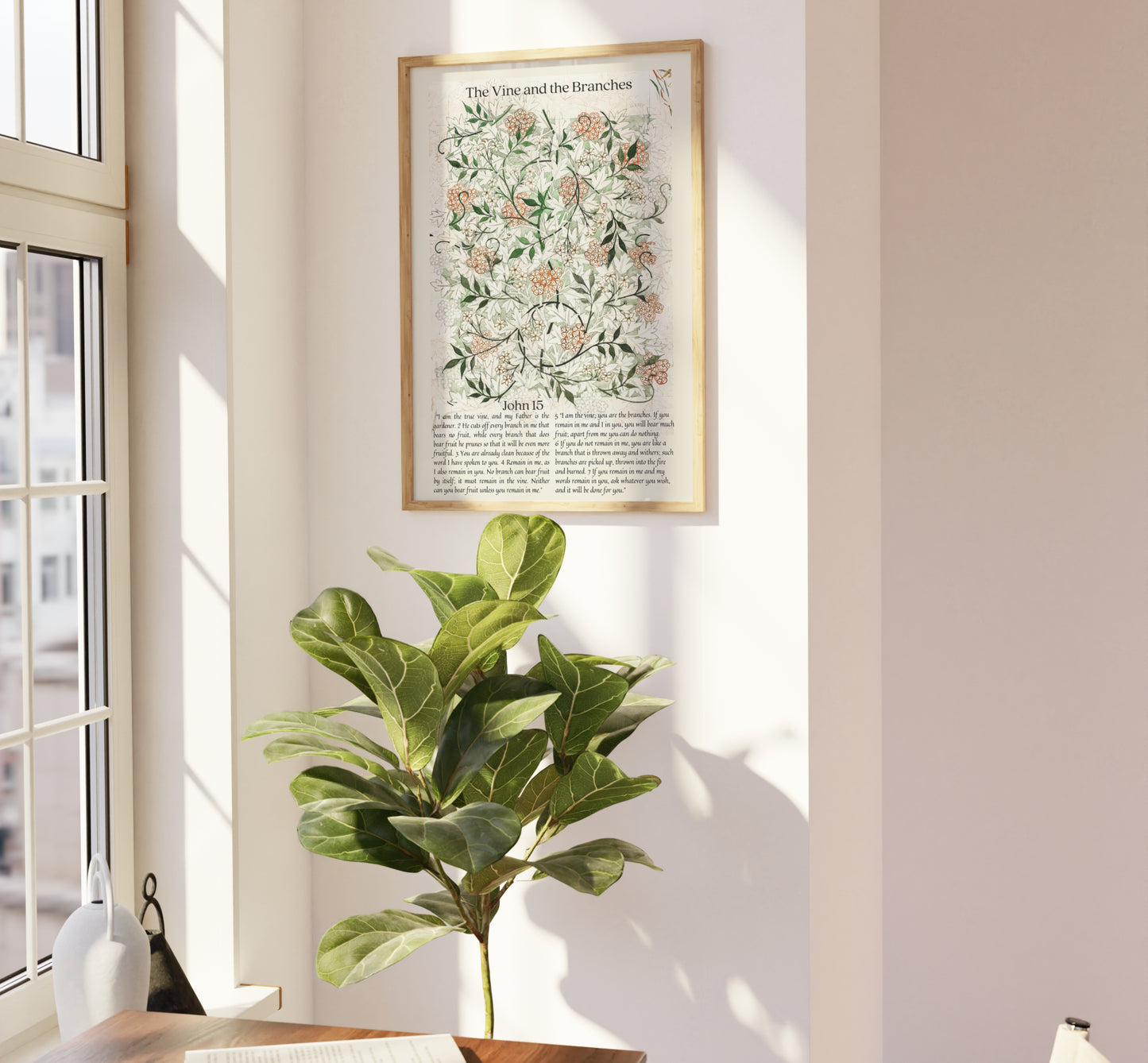 John 15 - I Am The True Vine | The Vine and the Branches - Scripture Wall Decor | Vintage Botanical Art - Unframed Print