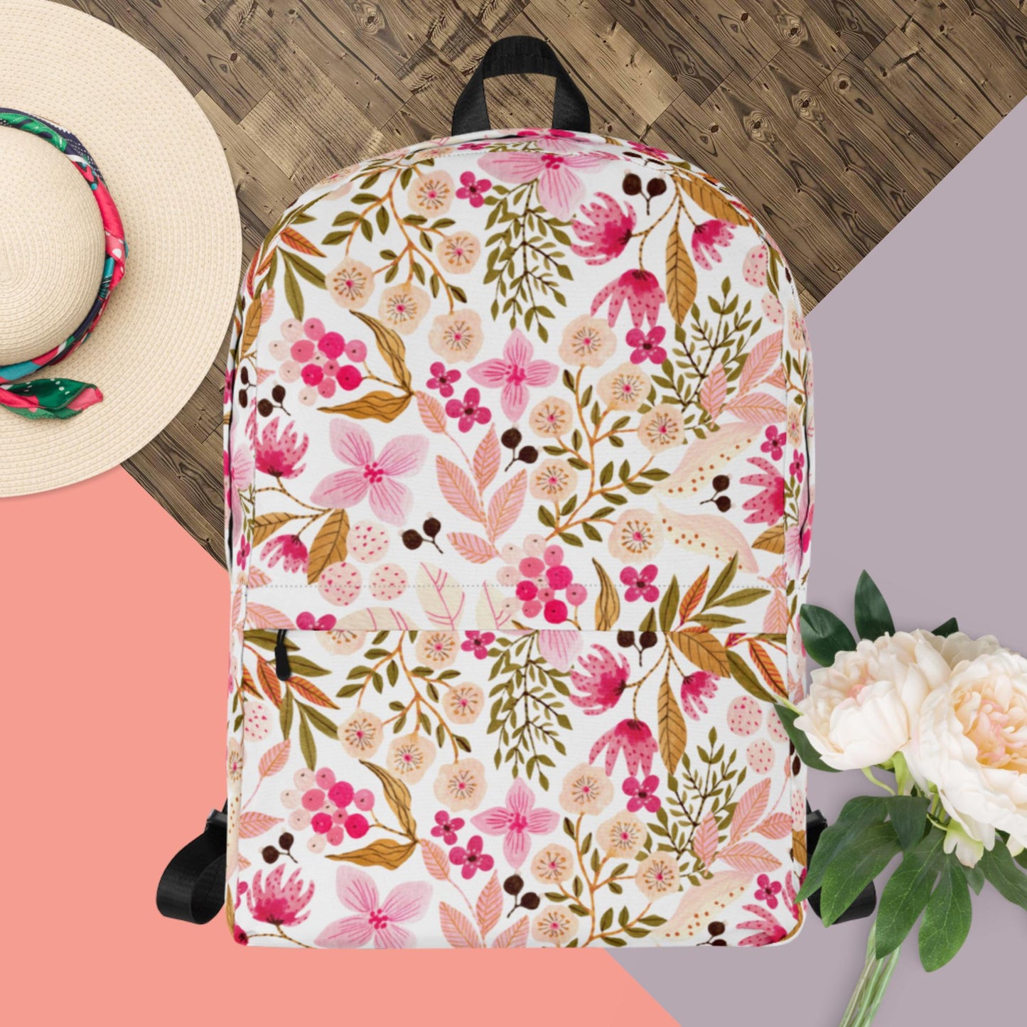 Women's / Girl's Floral Backpack Floral Backpack - Pink Flower Print Bookbag