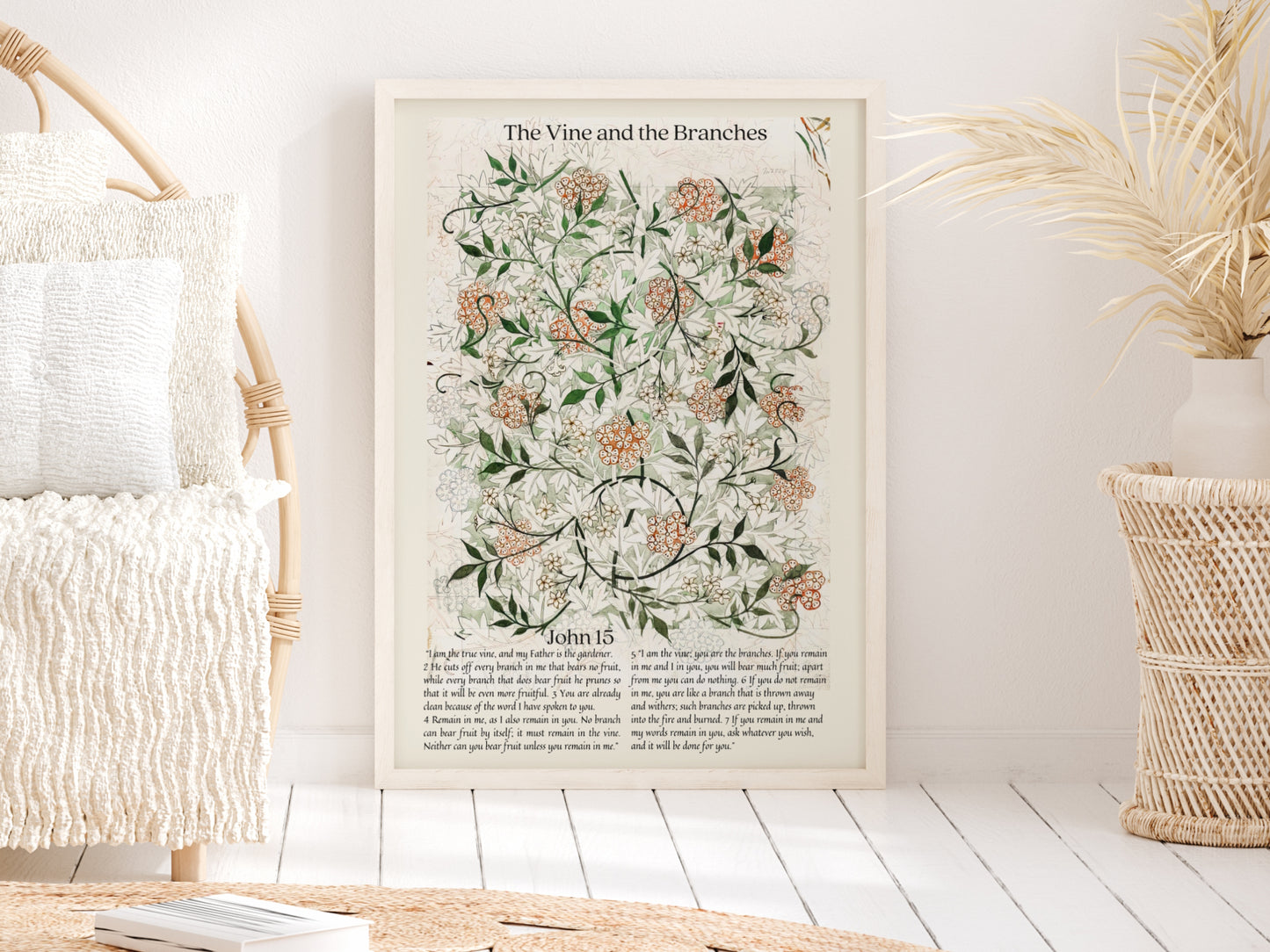 John 15 - I Am The True Vine | The Vine and the Branches - Scripture Wall Decor | Vintage Botanical Art - Unframed Print