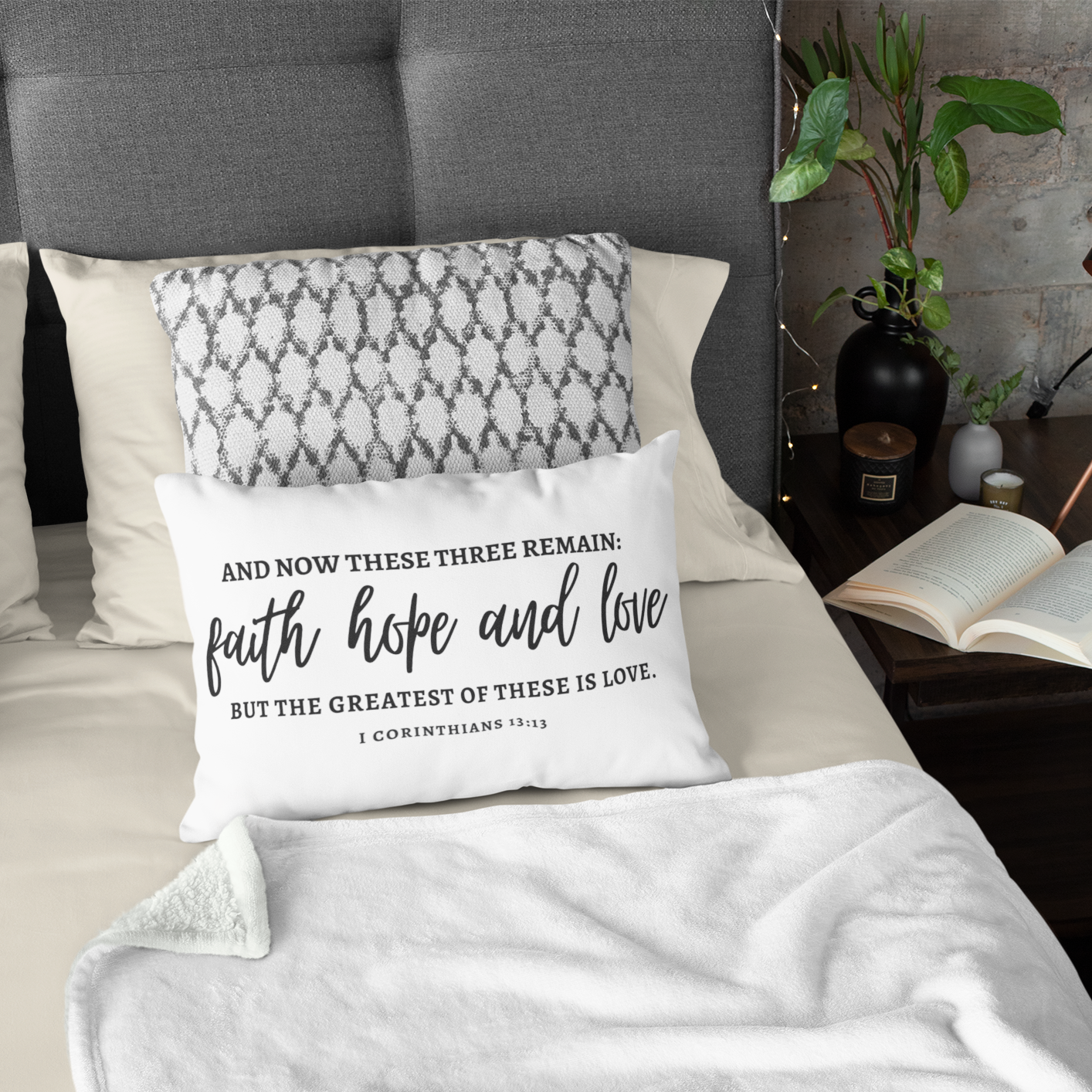 Faith, Hope & Love Bible Verse Pillow | Lumbar Pillow, Accent Pillow, Throw Pillow