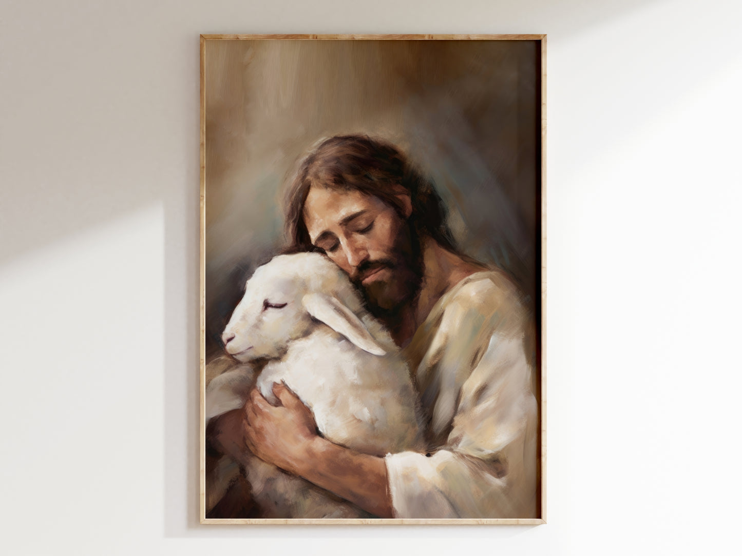 Jesus The Good Shepard & The Lost Sheep Painting Print | Jesus Christ Wall Art Unframed Print