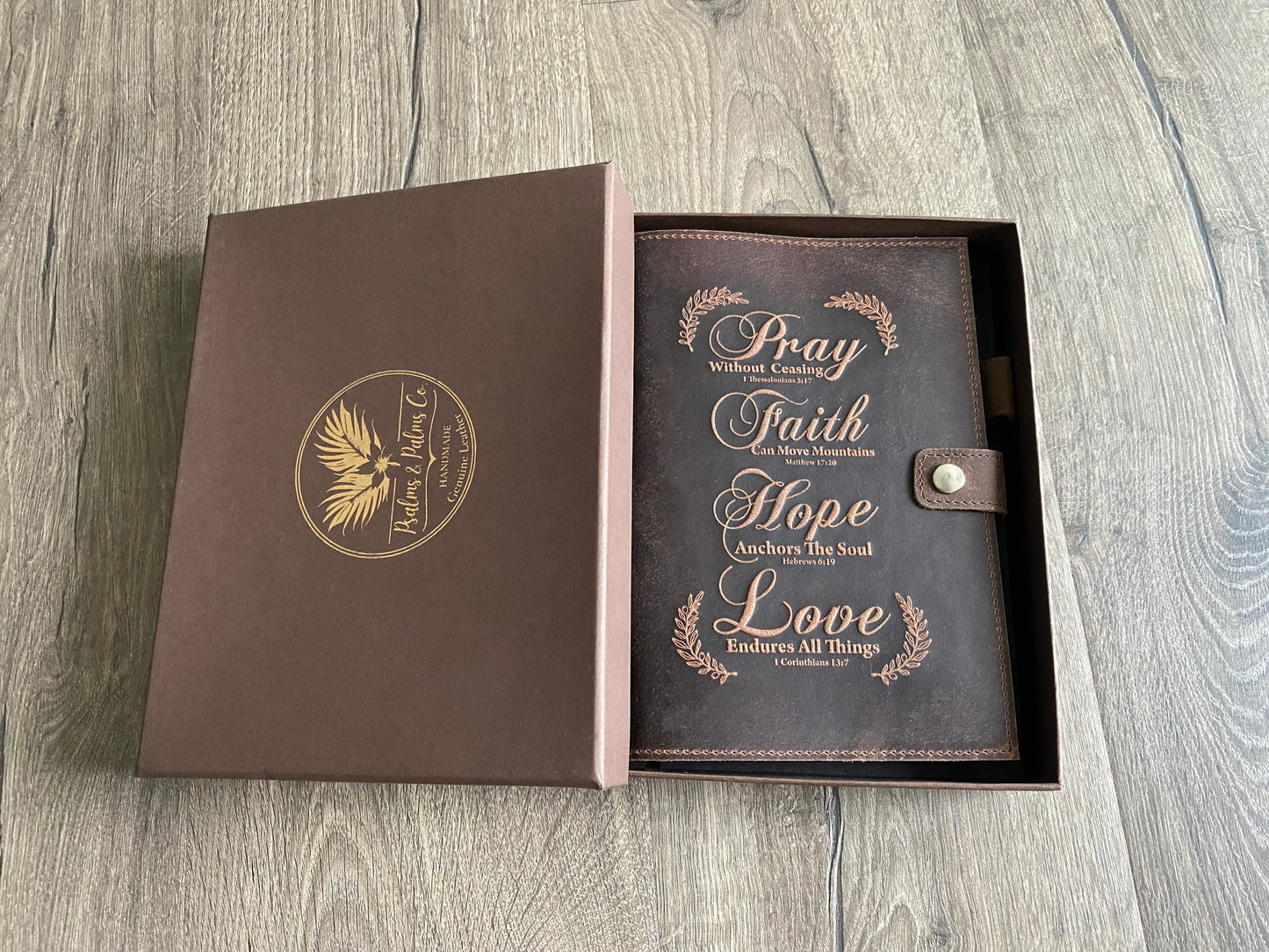 Handmade Refillable Leather Journal | Engraved Journal with Bible Verses - Pray, Faith, Hope, Love
