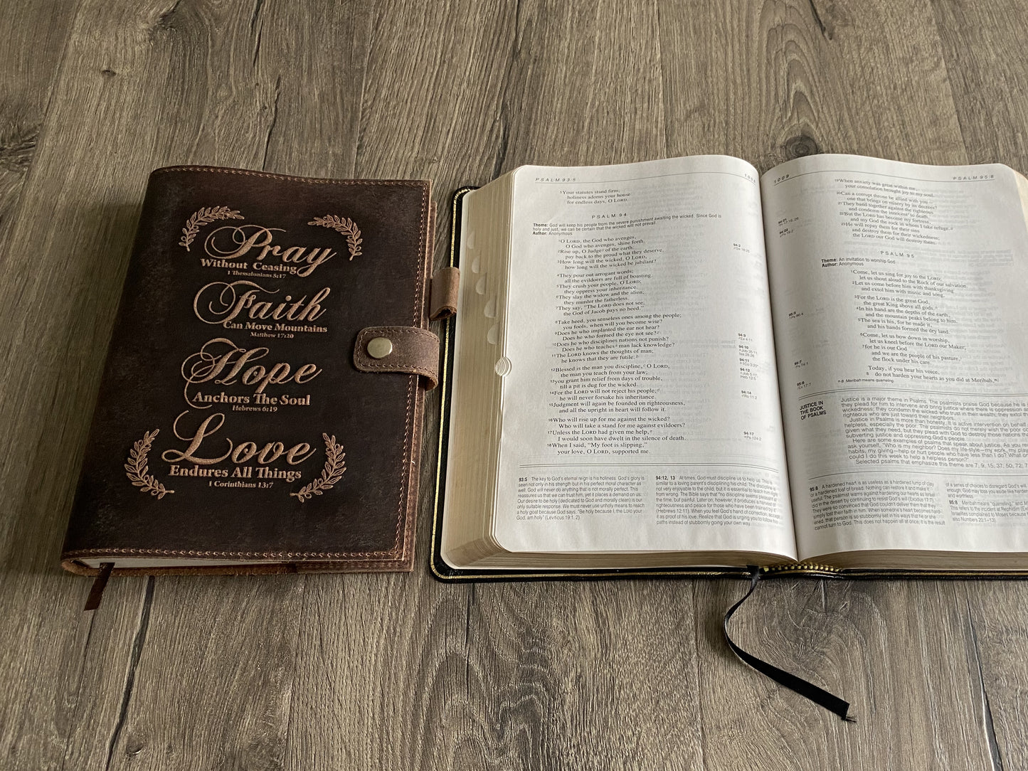 Handmade Refillable Leather Journal | Engraved Journal with Bible Verses - Pray, Faith, Hope, Love