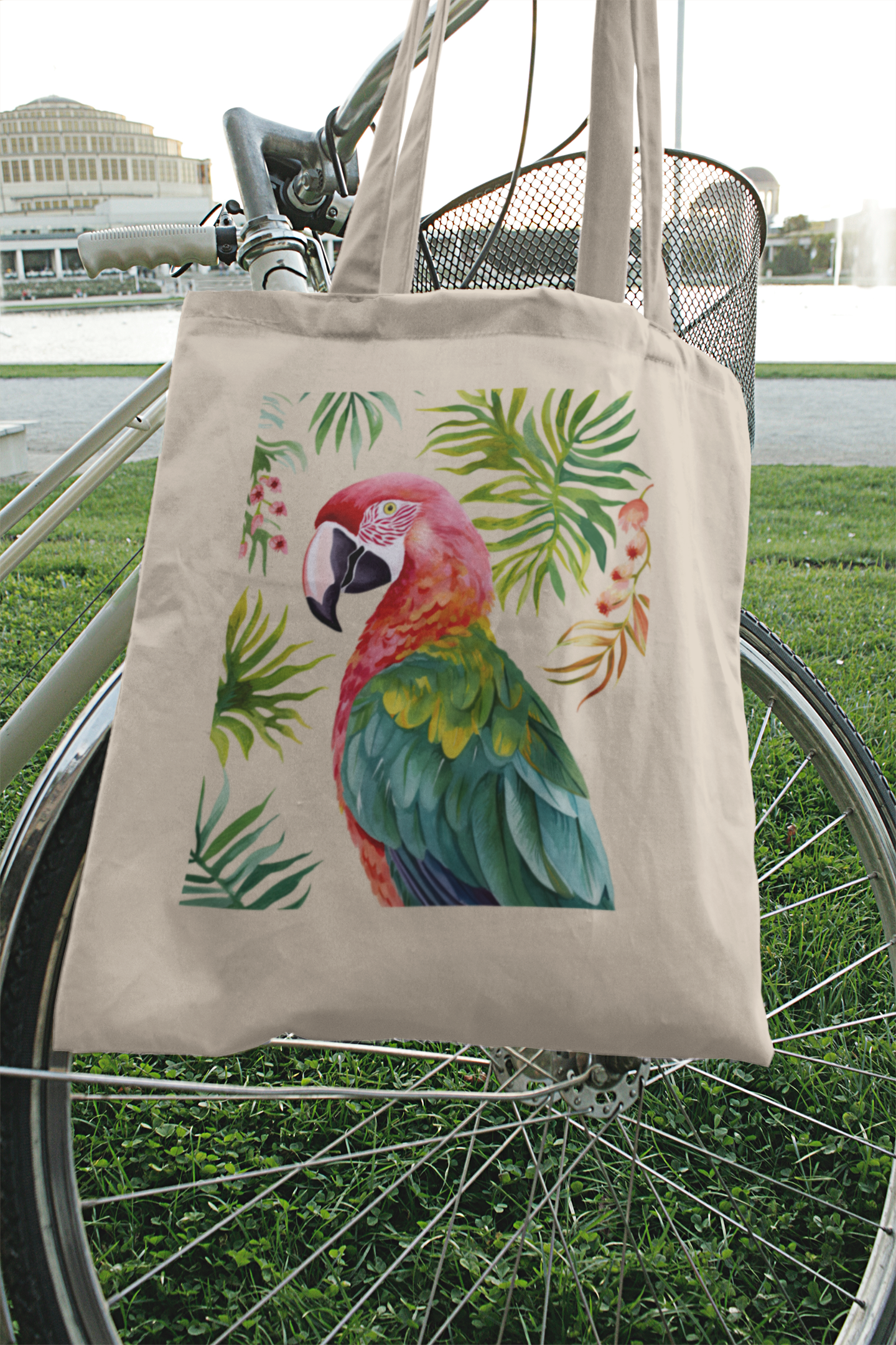 Colorful Parrot Tote Bag - Made of 100% Cotton - Durable Canvas Tote Bag for Beach, Shopping, School