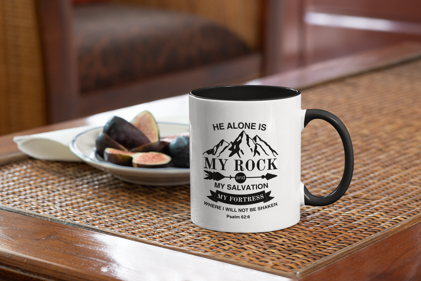 Psalm Scripture Mug | He Alone Is My Rock - Psalm 62:6 Accent Coffee Mug