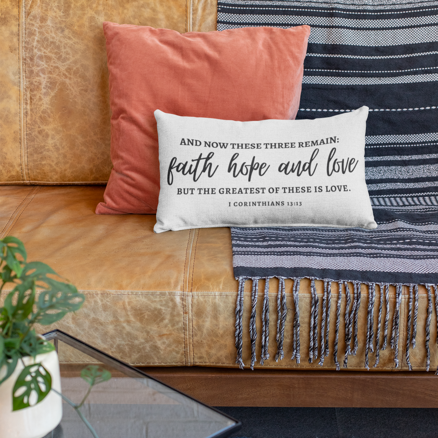 Faith, Hope & Love Bible Verse Pillow | Lumbar Pillow, Accent Pillow, Throw Pillow