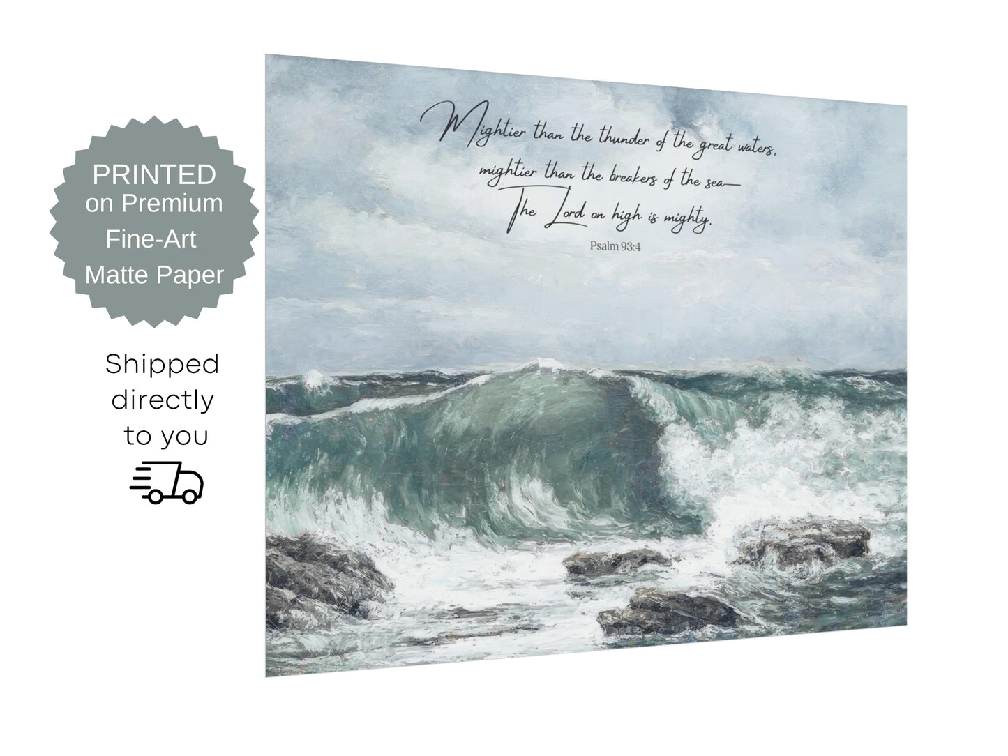 Psalm 93:4 Scripture Wall Art - Mightier Than the Waves - The Lord is Mighty | Coastal Wave Painting Print - Unframed Art