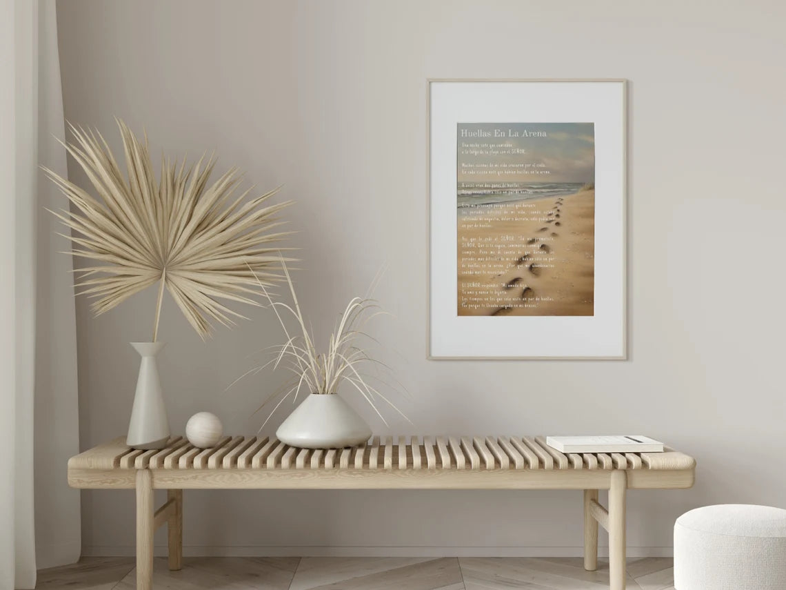Huellas En La Arena - En Español | Spanish Version of Footprints In The Sand - Unframed Art Print