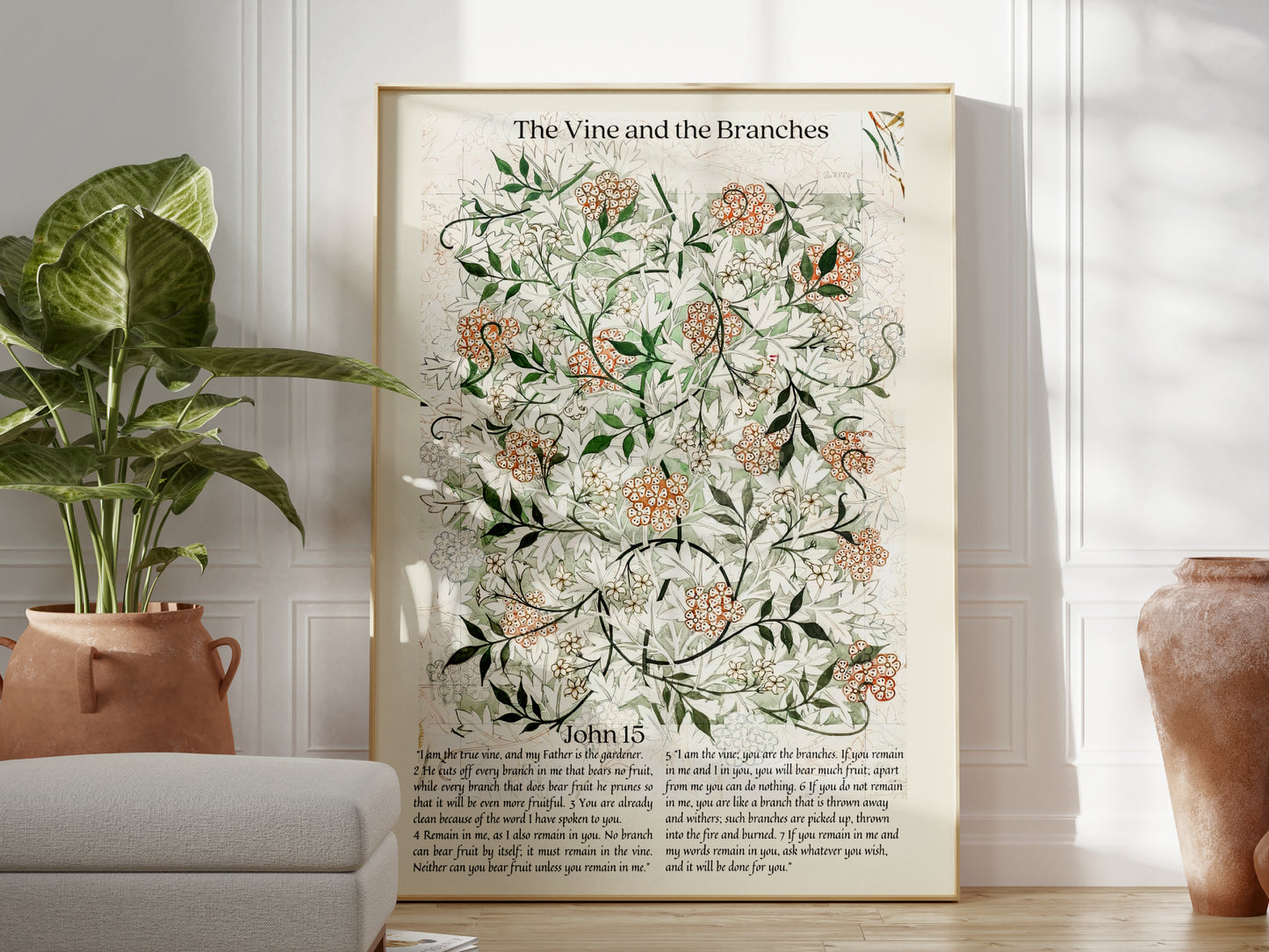 John 15 - I Am The True Vine | The Vine and the Branches - Scripture Wall Decor | Vintage Botanical Art - Unframed Print