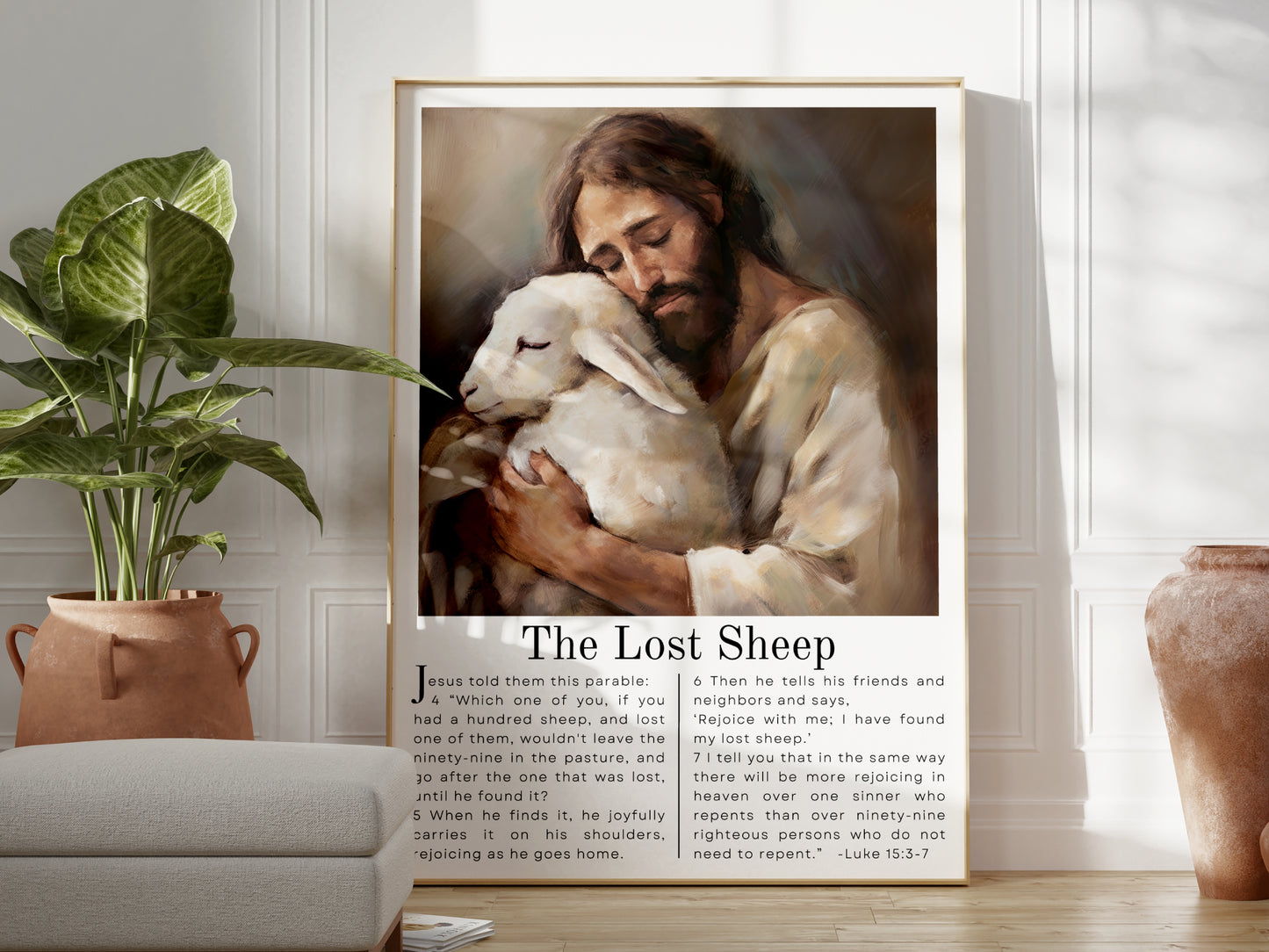 Parable of The Lost Sheep | Bible Verse Wall Art - Luke 15:3 | Jesus Art Painting - Unframed Print