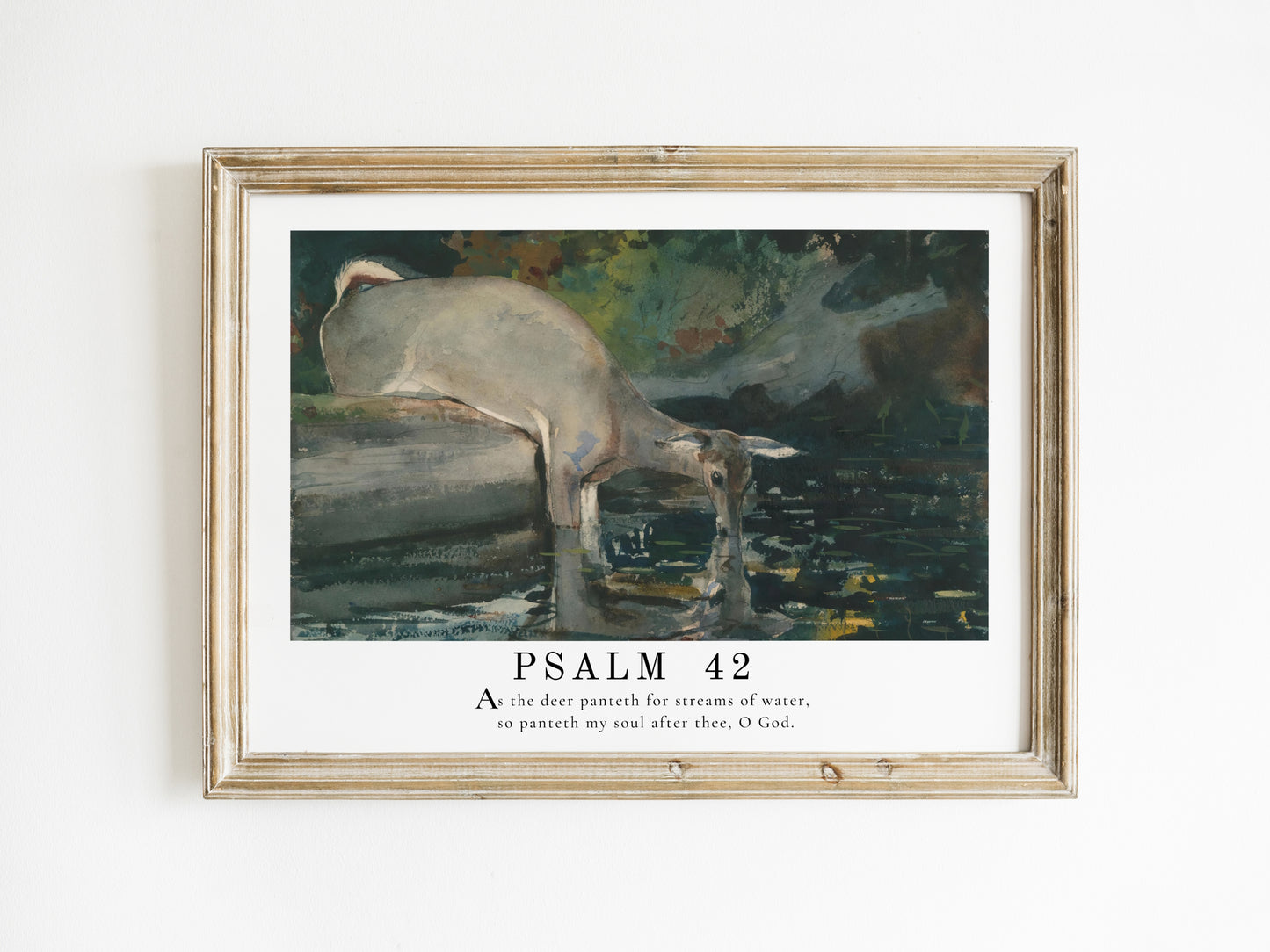 PSALM 42 - As The Deer Scripture Wall Art | Psalm 42 Bible Verse Wall Decor - Vintage Deer Painting with Scripture Passage