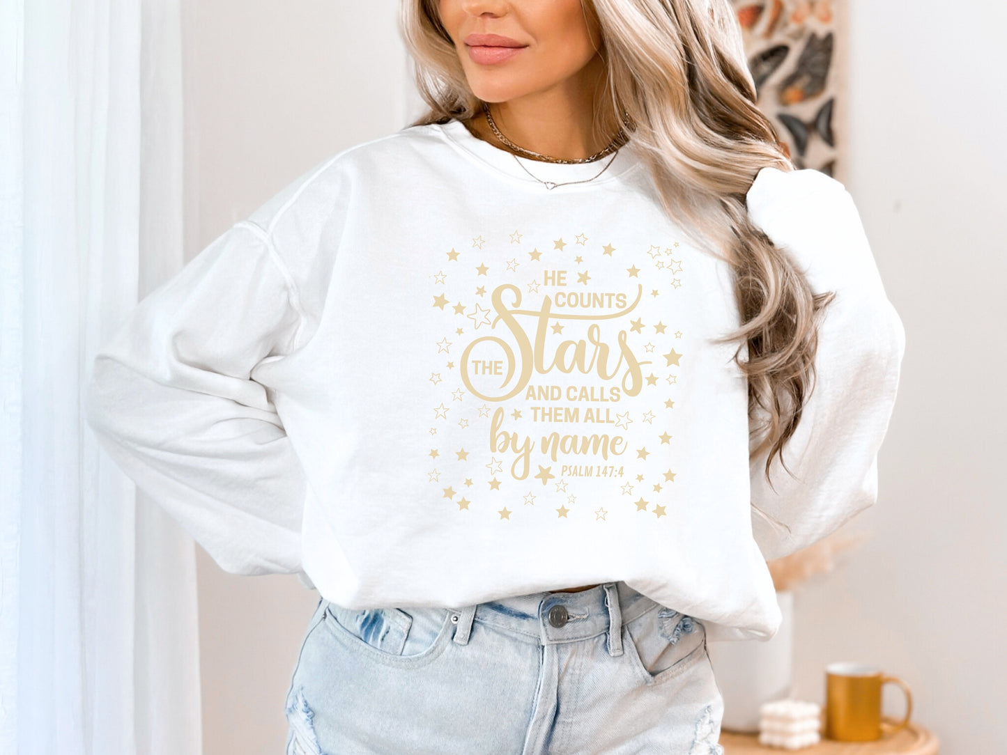Psalm 147 - He Counts The Stars Christian Sweatshirt | Comfort Colors Sweatshirt