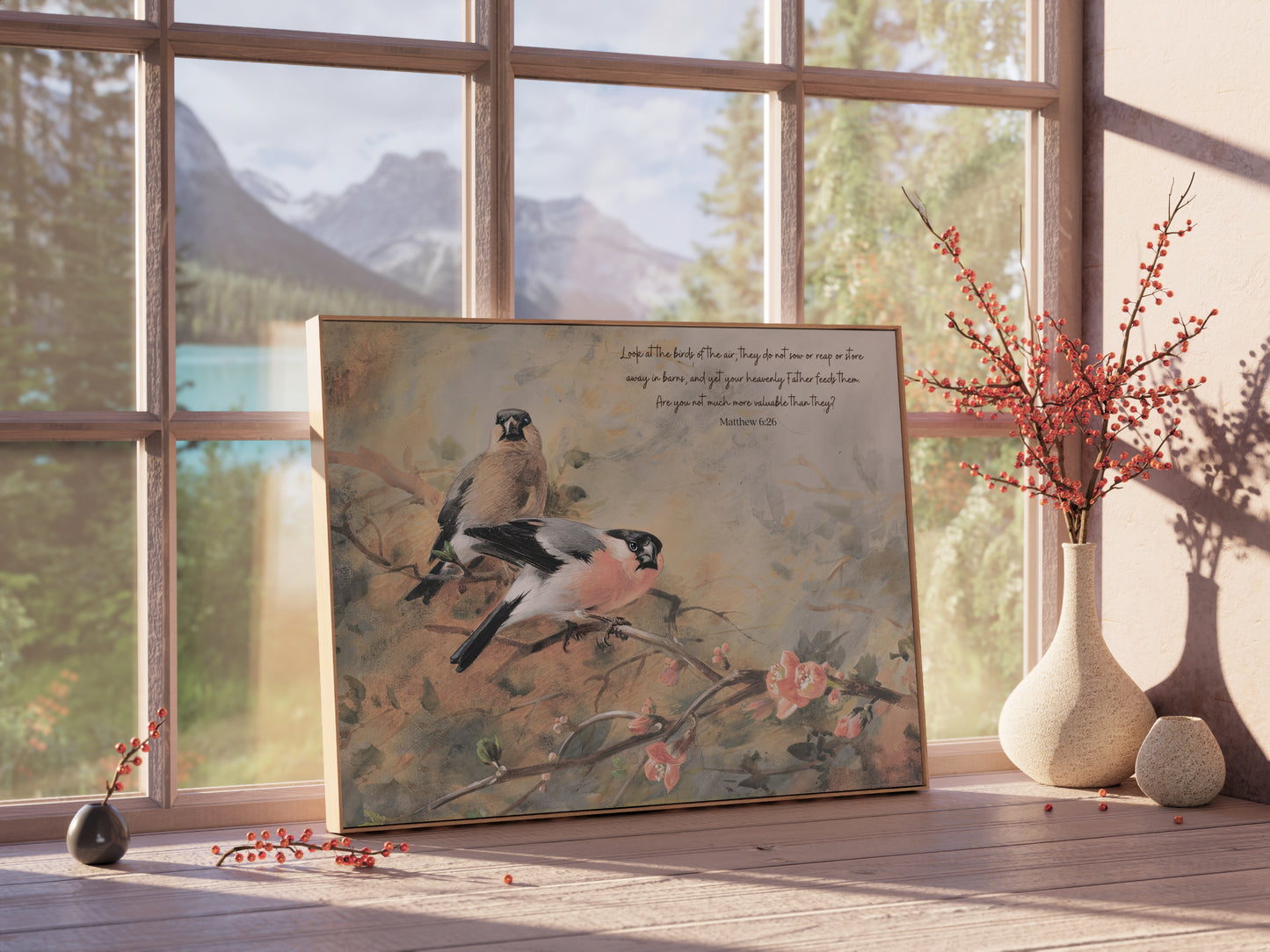 Look At The Birds Of The Air - Matthew 6:26 Bible Verse Art Print, Vintage Bird Painting - Unframed Art