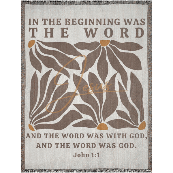 John 1:1 Woven Blanket - In The Beginning Was The Word | Jesus Blanket, Bible Verse Blanket - Cotton Woven Blanket Hover