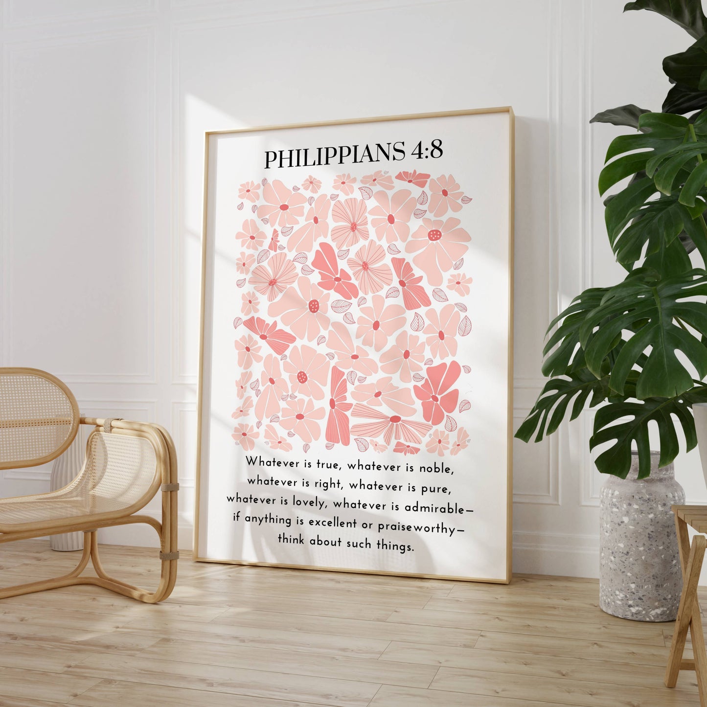 Philippians 4:8 - Bible Verse Wall Art | Floral Art, Christian Wall Decor