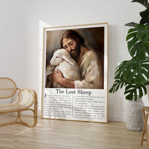 Parable of The Lost Sheep | Bible Verse Wall Art - Luke 15:3 | Jesus Art Painting - Unframed Print