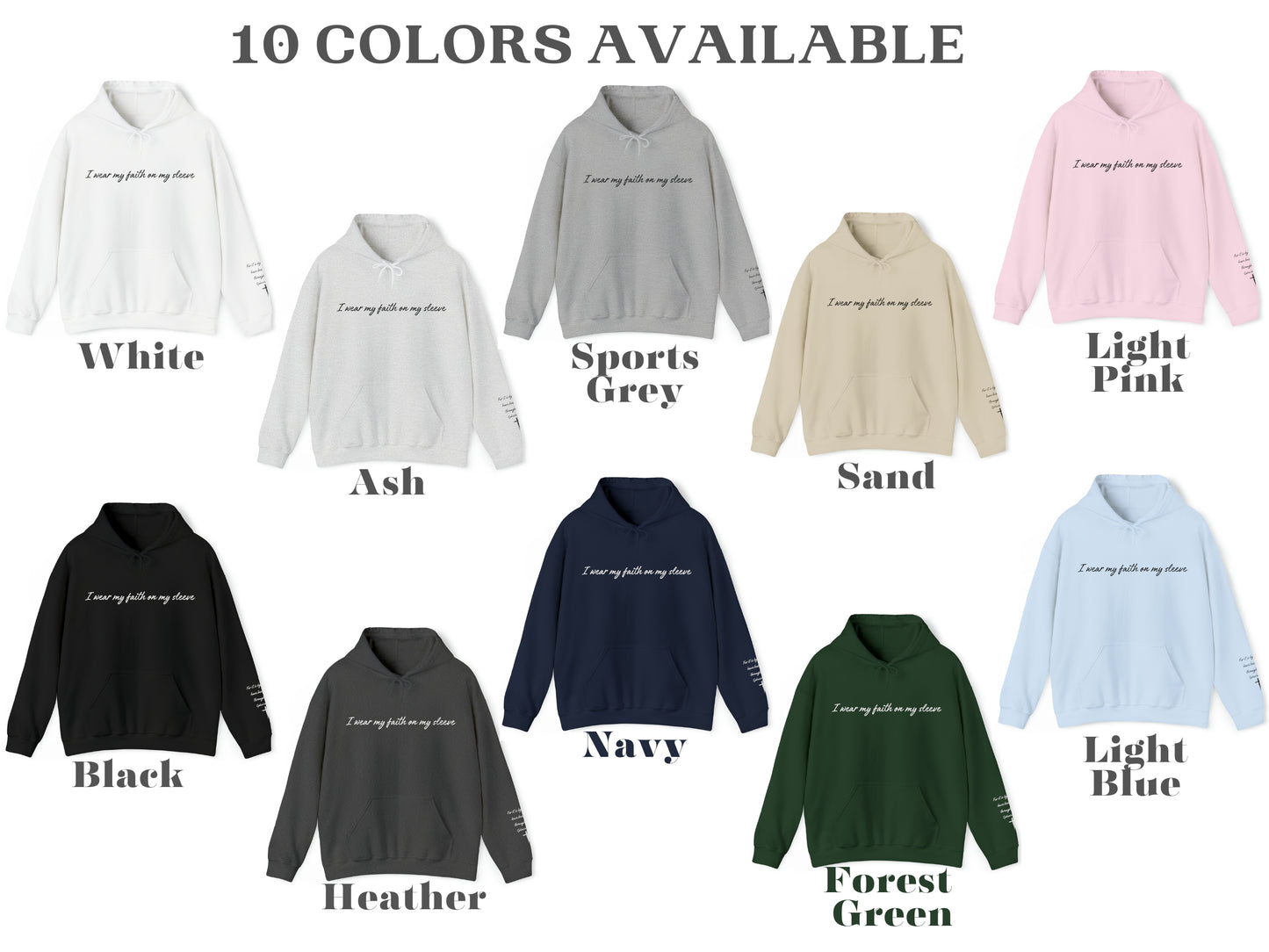 I Wear My Faith On My Sleeve Hoodie | Personalized - Add Your Own Custom Name or Bible Verse on Sleeve