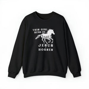 Horse Sweatshirt - This Girl Runs On Jesus and Horses Crewneck Sweatshirt