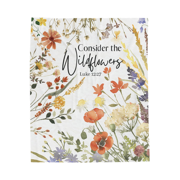 Bible Verse Blanket | Consider The Wildflowers - Luke 12:27 | Floral Blanket - Throw Blanket Hover