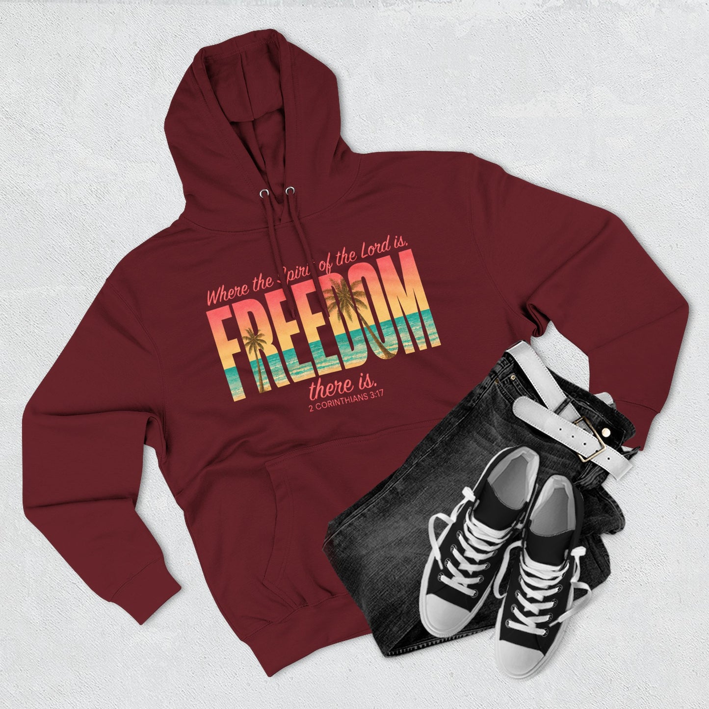 Freedom Hoodie — "The Spirit of the Lord" Faith Surf Beach Hoodie