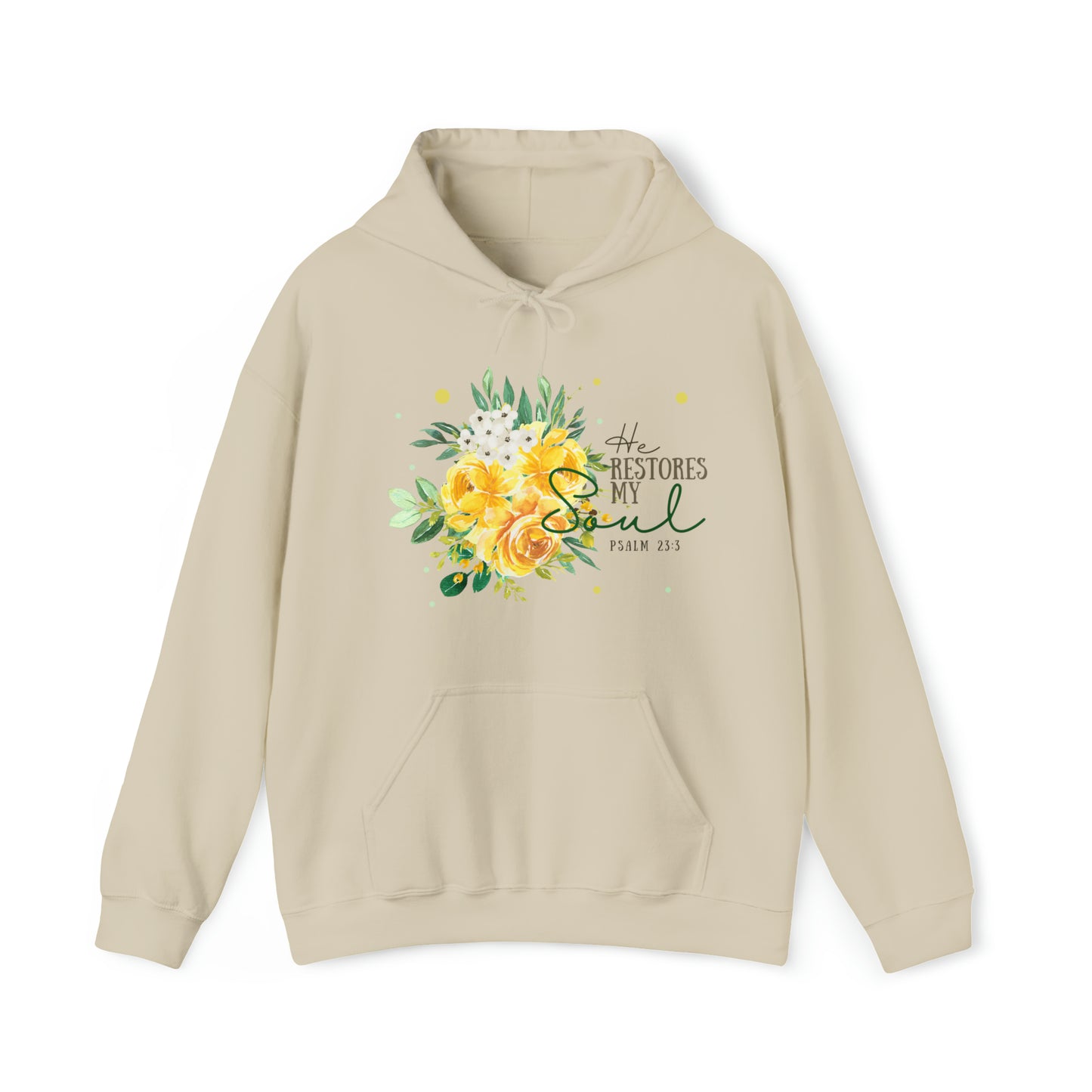 He Restores My Soul - Women's Floral Christian Hoodie With Bible Verse Psalm 23:3