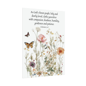 Bible Verse Wildflower Wall Art - Colossians 3: 12 | Butterflies and Flowers Painting Print - Unframed Print