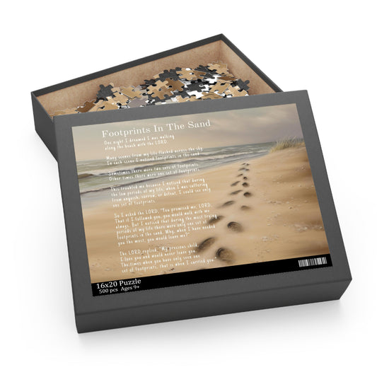 Footprints In The Sand Puzzle | Footprints Poem Puzzle, Beach Puzzle, Bible Verse Puzzle, Inspirational Jigsaw Puzzle (120, 252, 500-Piece)