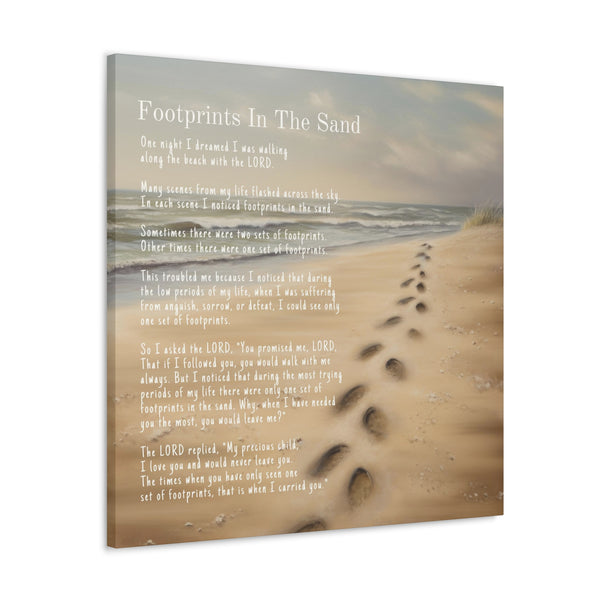 Footprints in the Sand Canvas Wall Art | Footprints Poem Canvas Gallery Wrap Hover