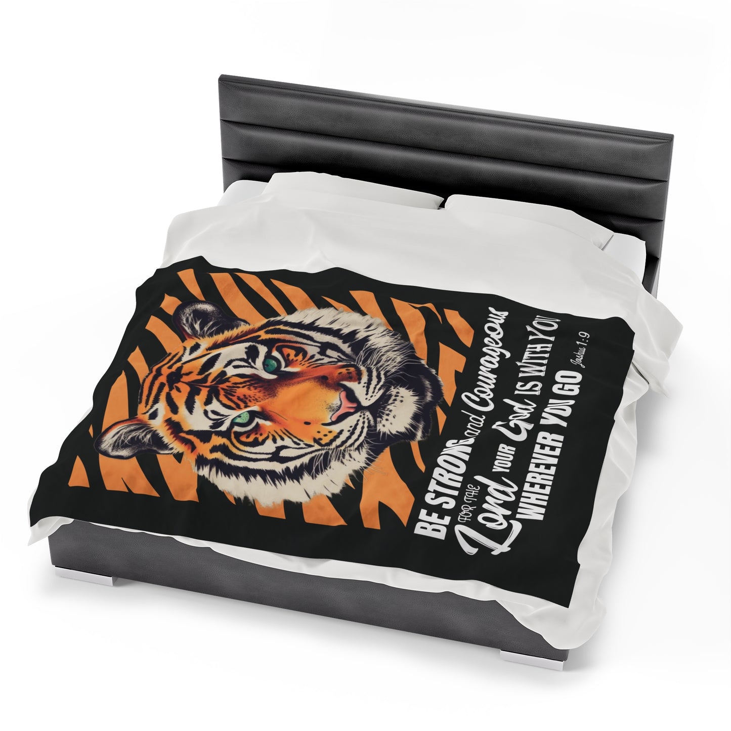 Bible Verse Blanket - Joshua 1:9 Be Strong and Courageous | Eye of The Tiger Blanket, Kids Scripture Blanket