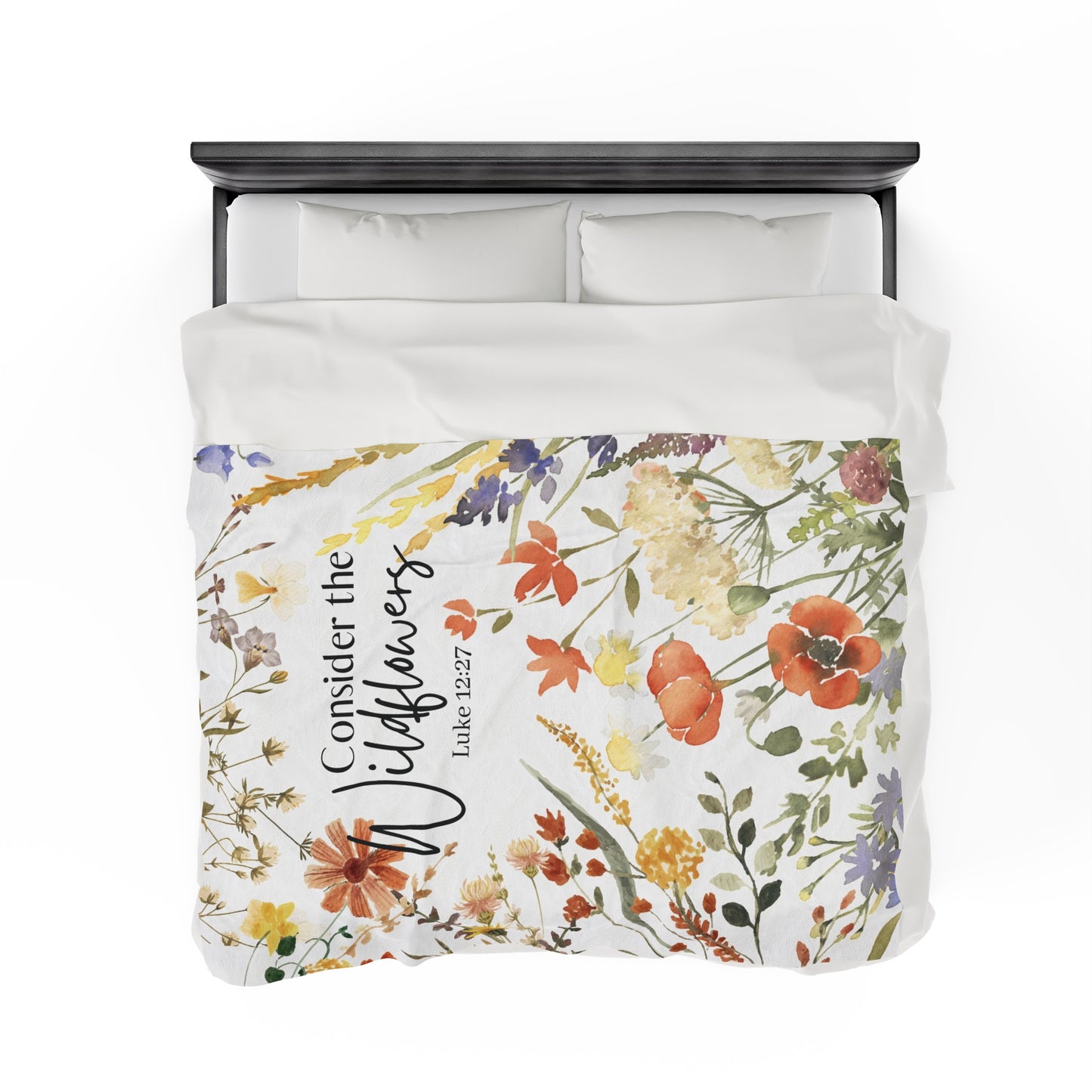 Bible Verse Blanket | Consider The Wildflowers - Luke 12:27 | Floral Blanket - Throw Blanket