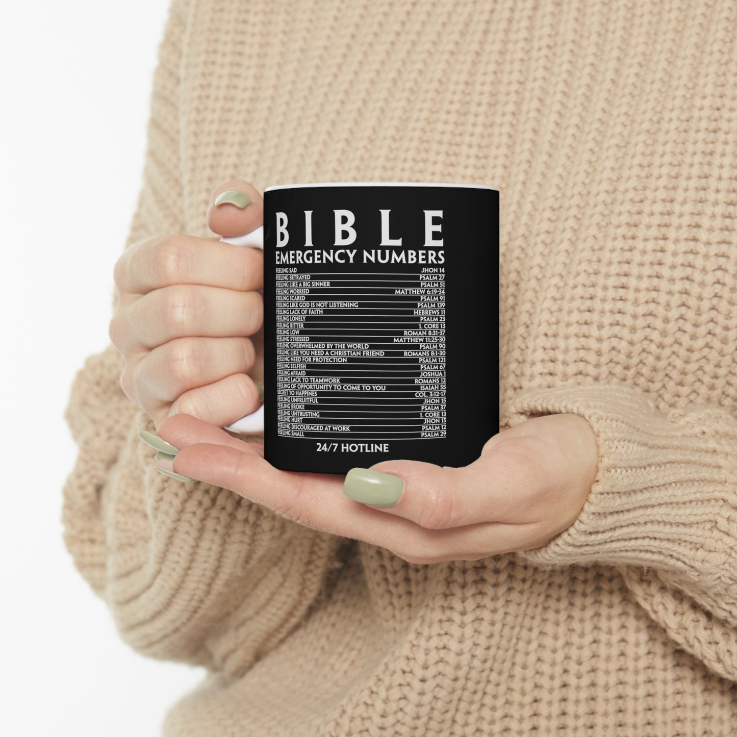 Bible Emergency Numbers Ceramic Coffee Mug 11oz (Black) - Christian Inspirational Gift For Women & Men
