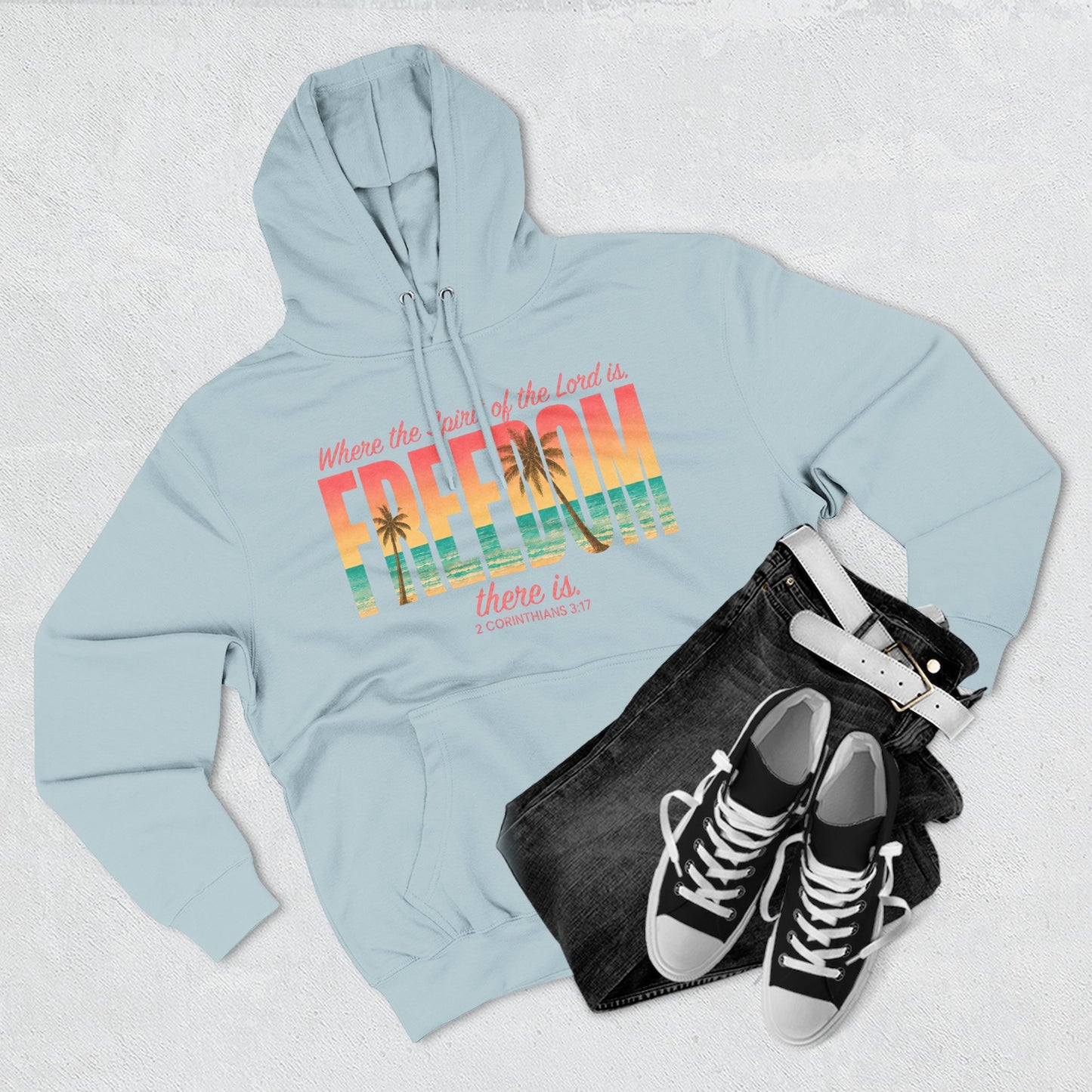 Freedom Hoodie — "The Spirit of the Lord" Faith Surf Beach Hoodie