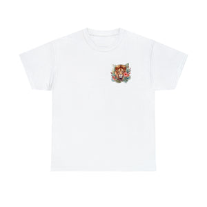 Christian T-Shirt - Be Strong and Courageous | Lion with Tropical Floral Design and Bible Verse Joshua 1:9