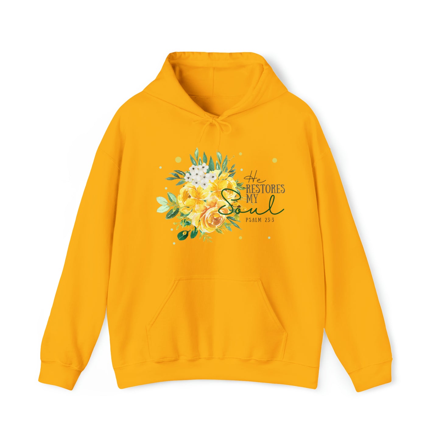 He Restores My Soul - Women's Floral Christian Hoodie With Bible Verse Psalm 23:3